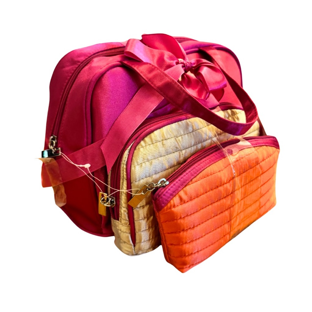 NWT J.C. Penney 3pc travel bag set - pink, orange, and beige